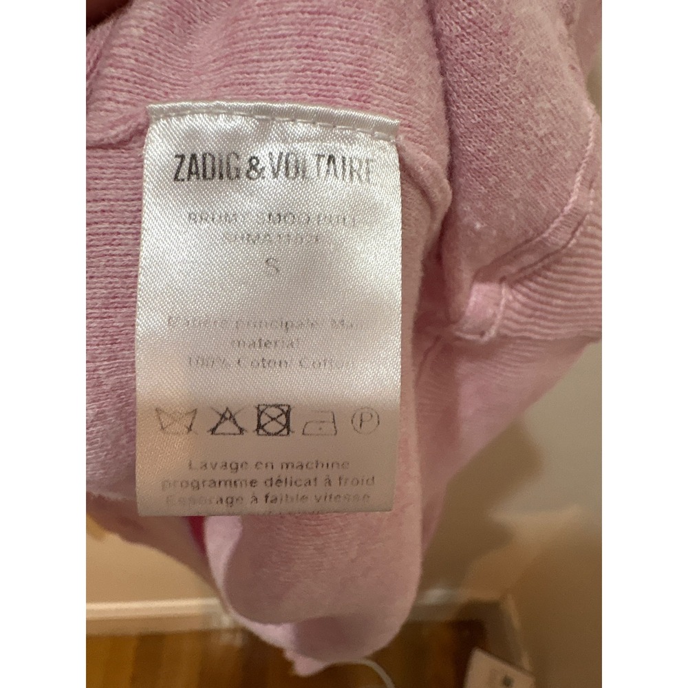 Zadig & Voltaire Pink Cotton V-Neck Relaxed Pullover Sweater Small - Picture 3 of 6